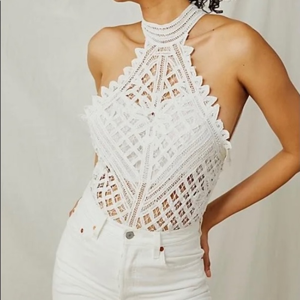NWT Free People white lace crochet bodysuit